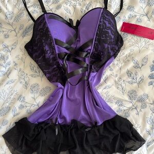 Purple and Black Lace Chemise with Sweetheart Neckline